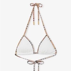 NEW Burberry Luxury Iconic Plaid Check Trim Bikini Bathing Top Halterneck XS